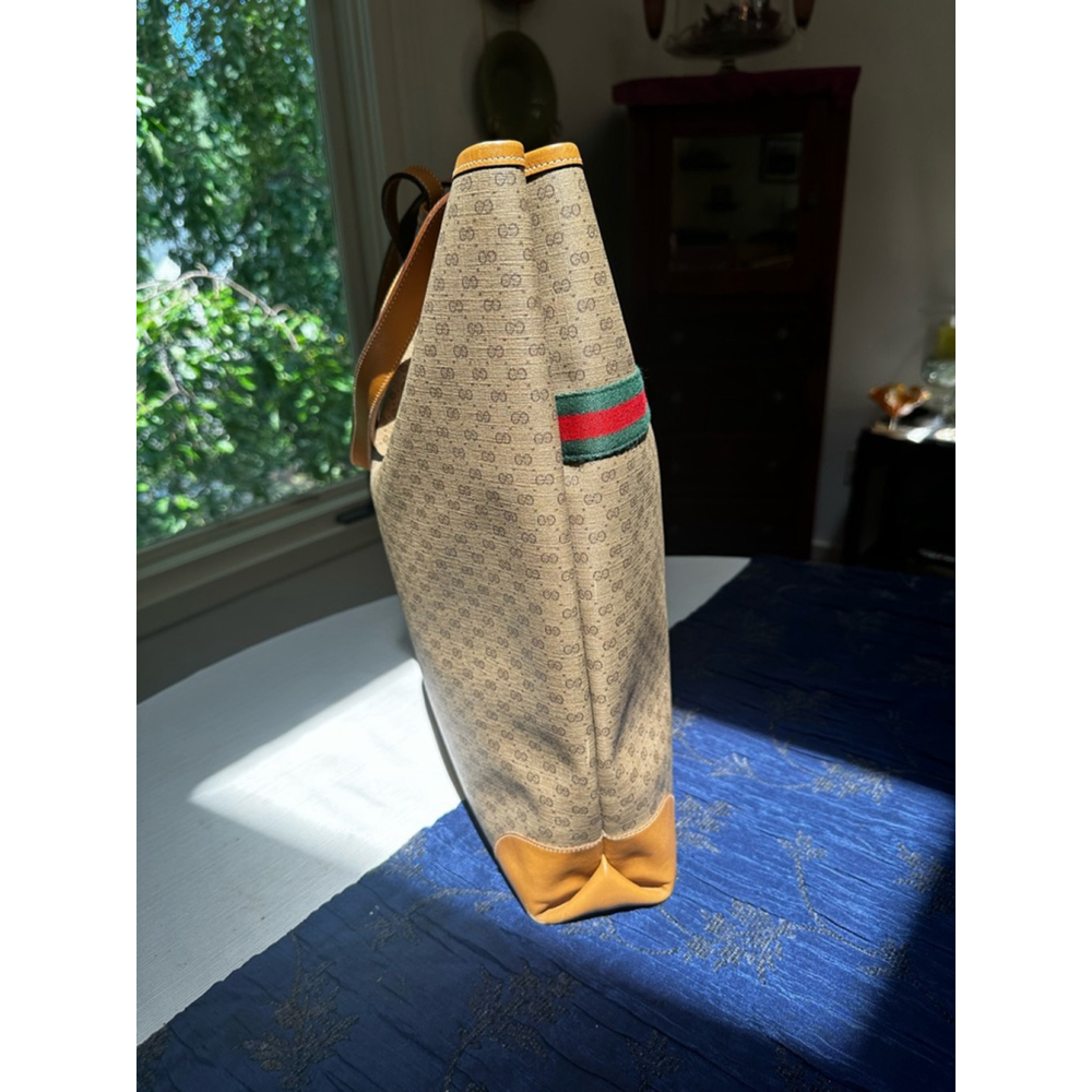 Gucci Tan Leather and Coated Canvas Sherry Line Micro GG Large Tote Bag - Picture 4 of 13